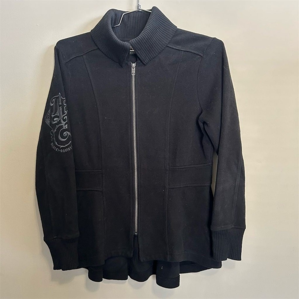 Harley-Davidson Women's Roses Zip Front Pea‎ Coat Black Jacket Size L Casual